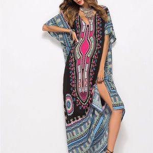 Caftan Geometric Print One Size Black NWT